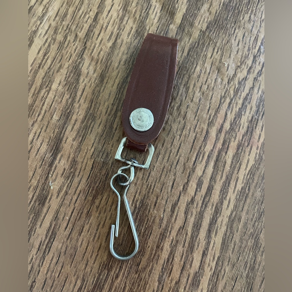 Brown Leather Key Strap Key Ring Silver Coloring